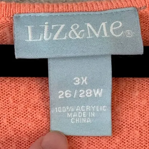Liz & Me Top Womens 3X Orange Coral Romantic Ombre Blouse Square Neckline - Picture 5 of 8